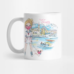 Baby girl walk a dog on quarantine Mug